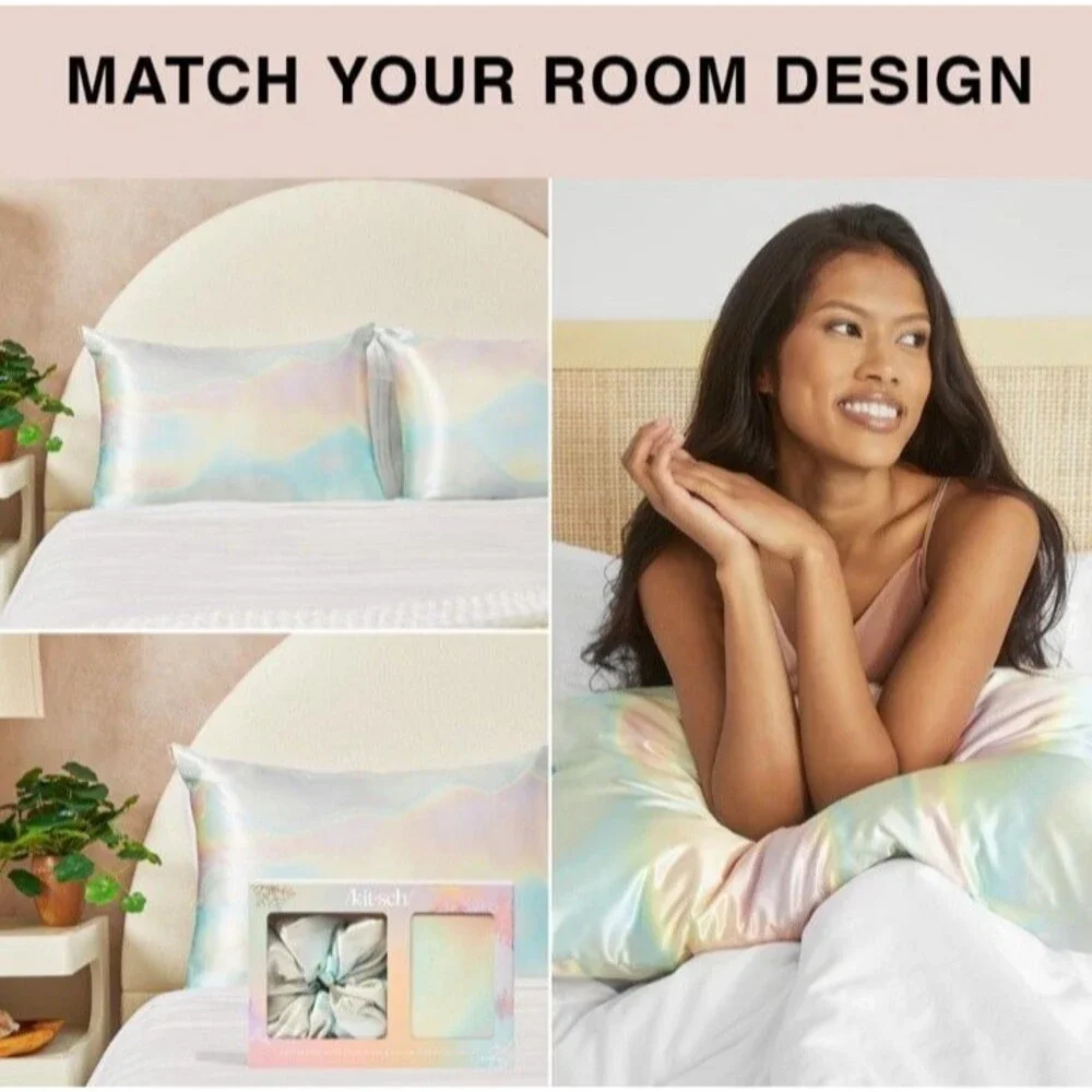 Kit-sch Well Rested Satin Pillowcase Pillow Scrunchie 2 Pc Set Iridescent Aura